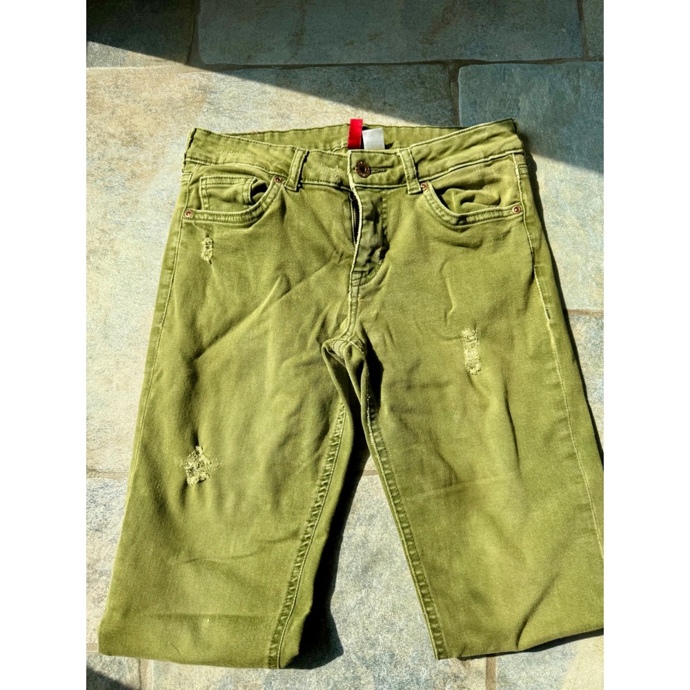 Y2K H&M Divided Green Distressed Stretch Jeans Size 8 Low Rise‎ Vintage 2000s